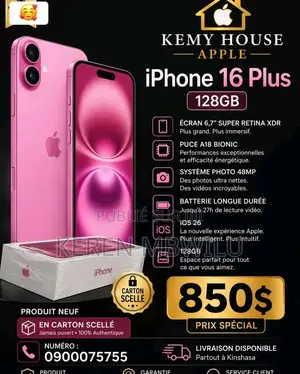 Nouveau Apple iPhone 16 Plus 128 GB Rose
