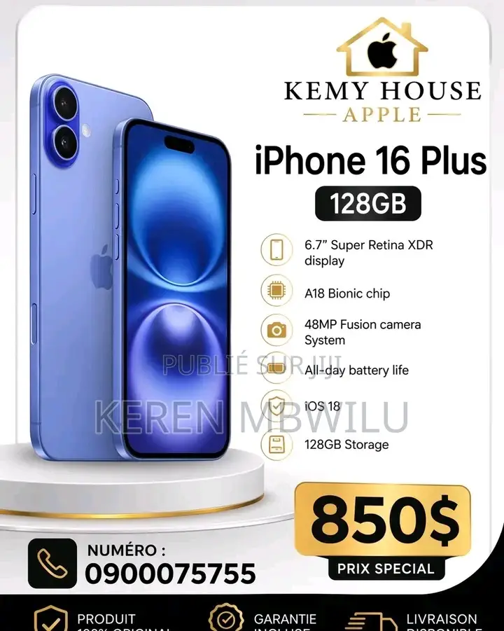 Nouveau Apple iPhone 16 Plus 128 GB Rose