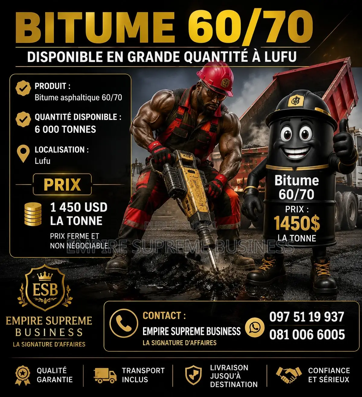 Bitume 60/70 Disponible en Grande Quantité À Lufu – Saisissez Les